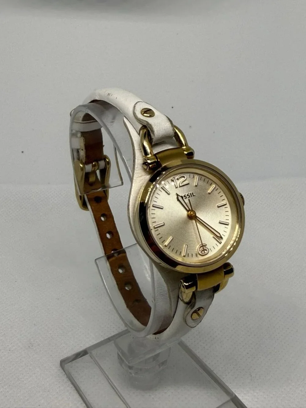 Fossil Georgia Women Gold-Tone Stainless Steel Watch White Leather Strap ES3266
